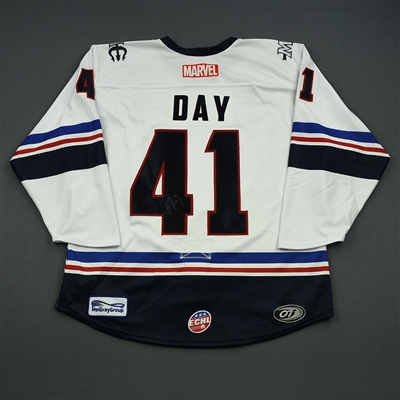 Sean Day - Maine Mariners - 2018-19 MARVEL Super Hero Night - Game-Worn Autographed Jersey, and Socks
