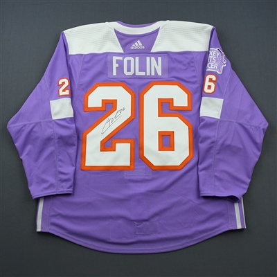 Christian Folin - Philadelphia Flyers - 2018 Hockey Fights Cancer - Warmup-Issued Autographed Jersey