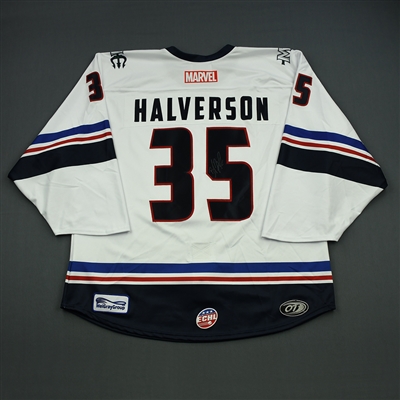 Brandon Halverson - Maine Mariners - 2018-19 MARVEL Super Hero Night - Game-Worn Autographed Jersey, and Socks