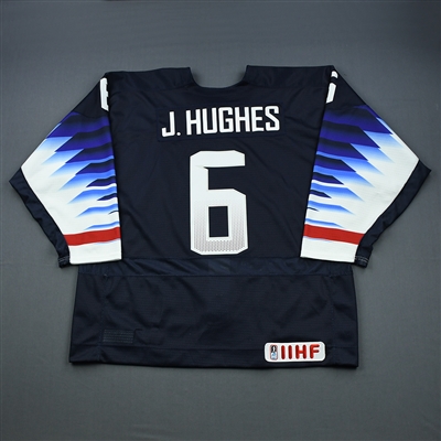Jack Hughes - 2019 U.S. IIHF World Junior Championship - Game-Worn Blue Jersey
