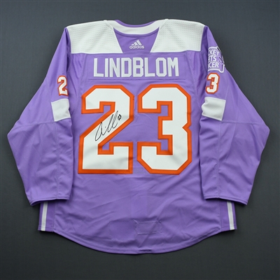 Oskar Lindblom - Philadelphia Flyers - 2018 Hockey Fights Cancer - Warmup-Worn Autographed Jersey