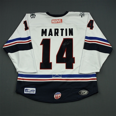 Brycen Martin - Maine Mariners - 2018-19 MARVEL Super Hero Night - Game-Worn Autographed Jersey, and Socks