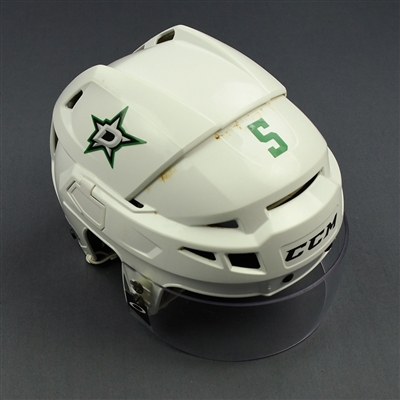Jamie Oleksiak - Dallas Stars - Game-Worn White Helmet - 2016-17 Season