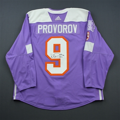 Ivan Provorov - Philadelphia Flyers - 2018 Hockey Fights Cancer - Warmup-Worn Autographed Jersey