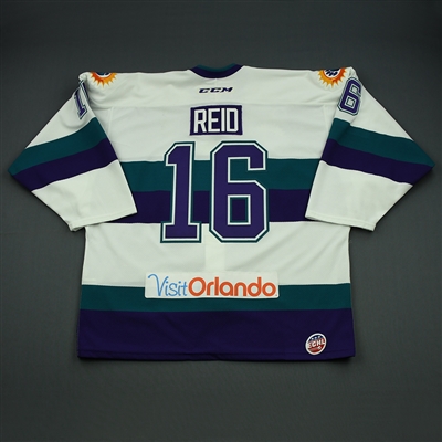 Adam Reid - 2015-16 Orlando Solar Bears - White , 10 Patch  - Game-Worn Jersey 