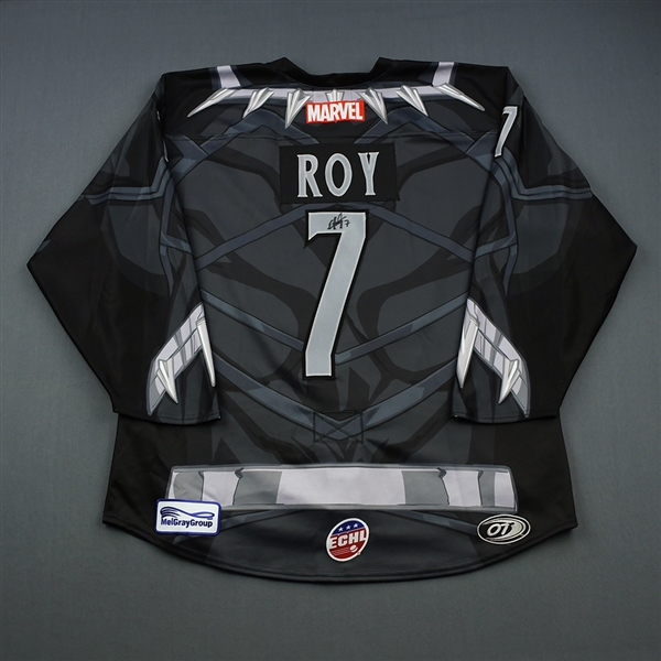 Eric Roy - Wichita Thunder - 2018-19 MARVEL Super Hero Night - Game-Issued Autographed Jersey, and Socks 