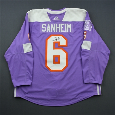 Travis Sanheim - Philadelphia Flyers - 2018 Hockey Fights Cancer - Warmup-Worn Autographed Jersey