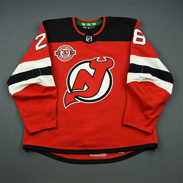  Damon Severson - New Jersey Devils - Martin Brodeur Hockey Hall of Fame Honoree - Game-Worn Jersey - Nov. 13