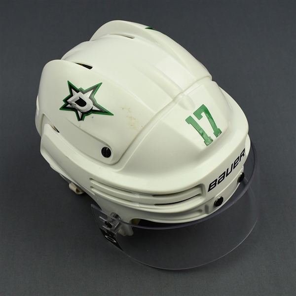 Devin Shore - Dallas Stars - Game-Worn White Helmet - 2016-17 Season