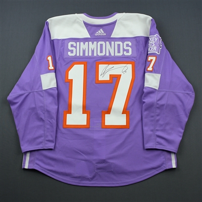 Wayne Simmonds - Philadelphia Flyers - 2018 Hockey Fights Cancer - Warmup-Worn Autographed Jersey w/A
