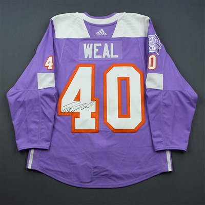 Jordan Weal - Philadelphia Flyers - 2018 Hockey Fights Cancer - Warmup-Worn Autographed Jersey