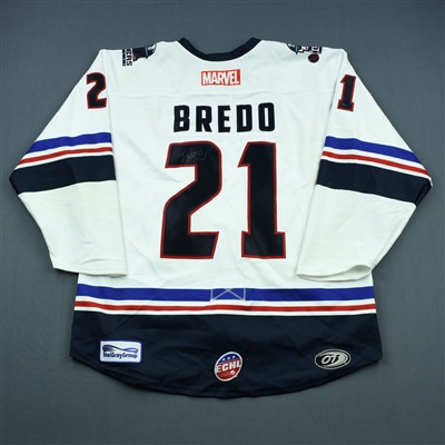 Dylan Bredo - Tulsa Oilers - 2018-19 MARVEL Super Hero Night - Game-Worn Autographed Jersey and Socks 