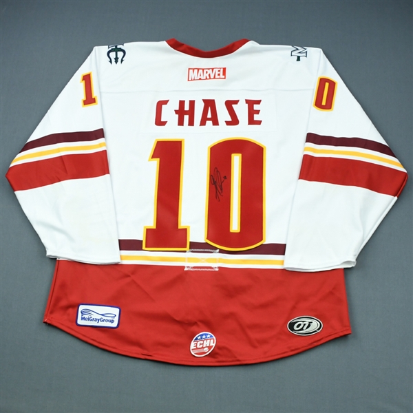 Greg Chase - Maine Mariners - 2018-19 MARVEL Super Hero Night - Game-Worn Autographed Jersey w/A and Socks 