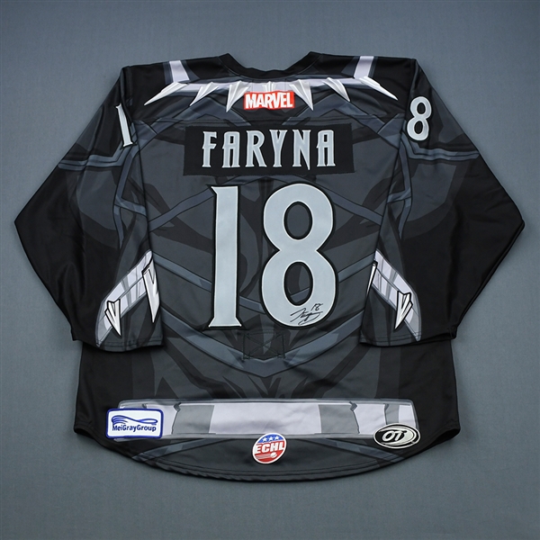 Justin Faryna - Rapid City Rush - 2018-19 MARVEL Super Hero Night - Game-Worn Autographed Jersey w/A, and Socks