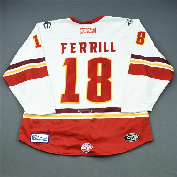 Ryan Ferrill - Maine Mariners - 2018-19 MARVEL Super Hero Night - Game-Worn Autographed Jersey w/A and Socks 