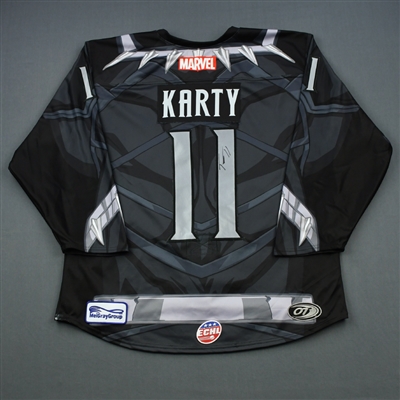 Tanner Karty - Tulsa Oilers - 2018-19 MARVEL Super Hero Night - Game-Worn Autographed Jersey and Socks 
