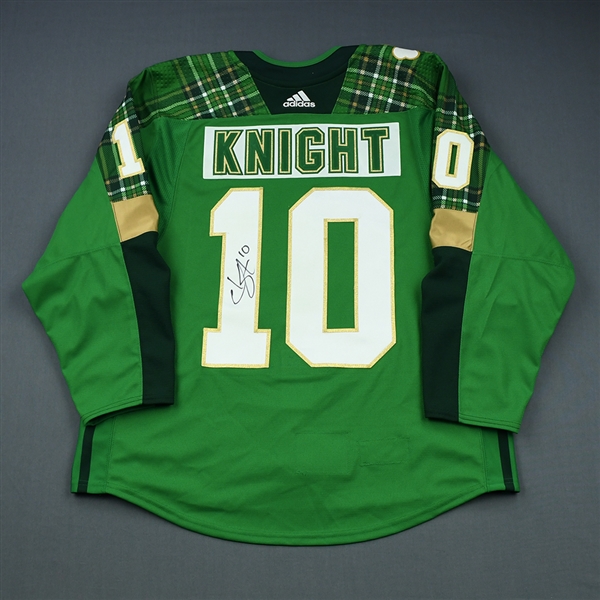 Corban Knight - 2018-19 Green St. Patricks Day Warm-Up worn Jersey