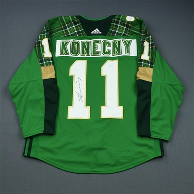 Travis Konecny - 2018-19 Green St. Patricks Day Warm-Up worn Jersey