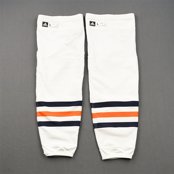 Connor McDavid - Edmonton Oilers - Game-Worn White Socks - December 13, 2018 at Jets - PHOTO-MATCHED