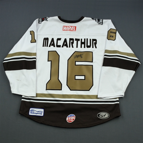 Peter McArthur  - Adirondack Thunder - 2018-19 MARVEL Super Hero Night - Game-Worn Autographed Jersey w/A and Socks