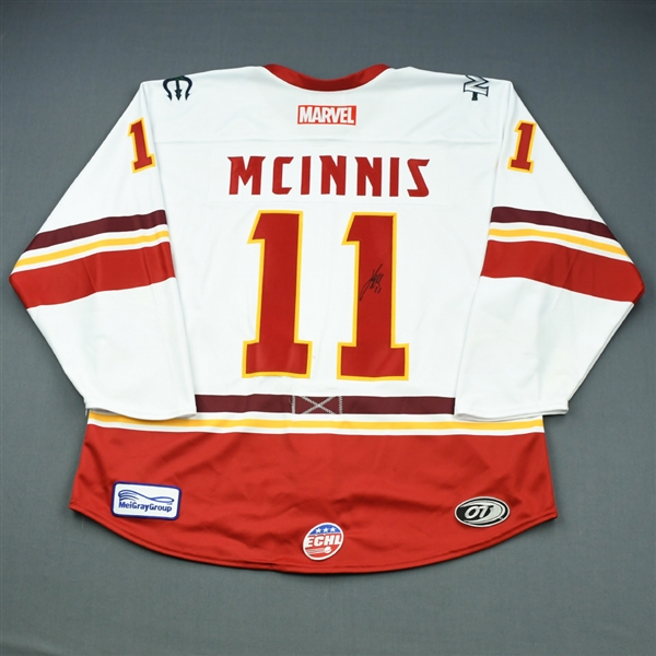 John McInnis - Maine Mariners - 2018-19 MARVEL Super Hero Night - Game-Worn Autographed Jersey and Socks 