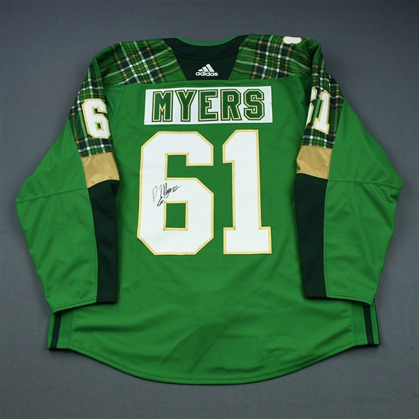 Philippe Myers - 2018-19 Green St. Patricks Day Warm-Up worn Jersey