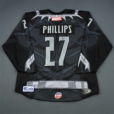 Adam Phillips - Tulsa Oilers - 2018-19 MARVEL Super Hero Night - Game-Worn Autographed Jersey and Socks 