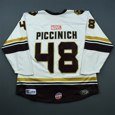 J.J. Piccinich - NewFoundland Growlers - 2018-19 MARVEL Super Hero Night - Game-Worn Autographed Jersey and Socks 