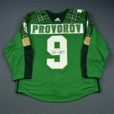 Ivan Provorov - 2018-19 Green St. Patricks Day Warm-Up worn Jersey