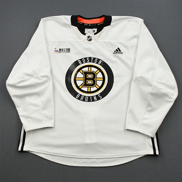 Patrice Bergeron - 18-19 - White - Stanley Cup Final Practice Worn Jersey w/ O.R.G. Packaging Patch 