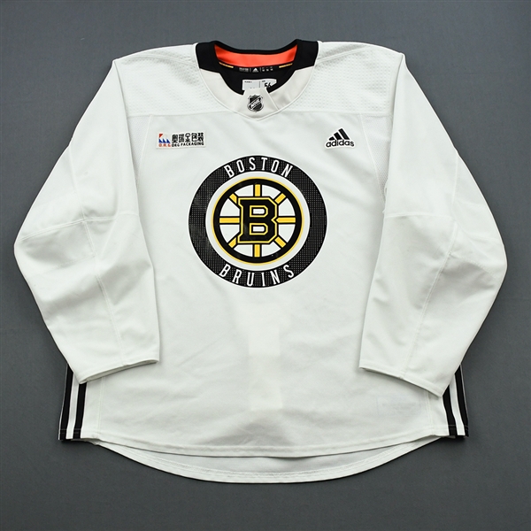 David Pastrnak - 18-19 - White - Stanley Cup Final Practice Worn Jersey w/ O.R.G. Packaging Patch 