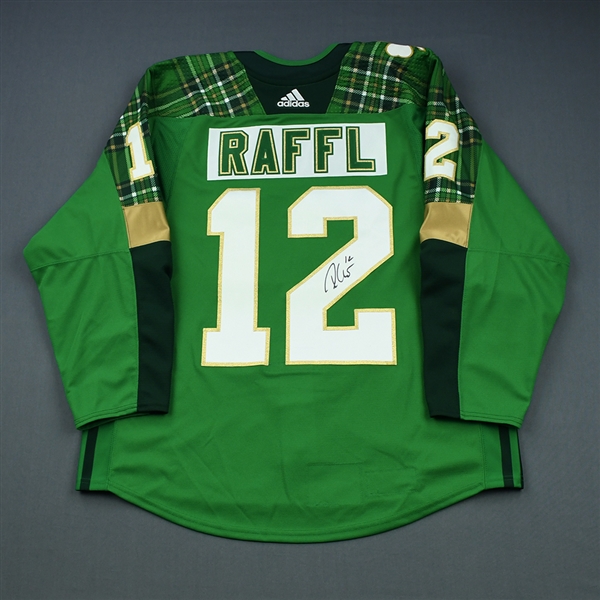Michael Raffl - 2018-19 Green St. Patricks Day Warm-Up worn Jersey