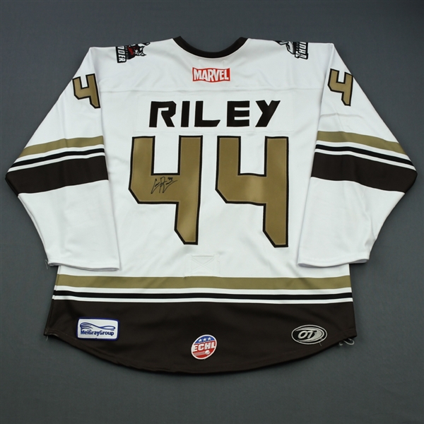 Conor Riley  - Adirondack Thunder - 2018-19 MARVEL Super Hero Night - Game-Worn Autographed Jersey and Socks