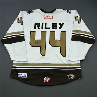 Conor Riley  - Adirondack Thunder - 2018-19 MARVEL Super Hero Night - Game-Worn Autographed Jersey and Socks