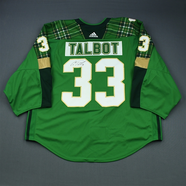 Cam Talbot - 2018-19 Green St. Patricks Day Warm-Up worn Jersey
