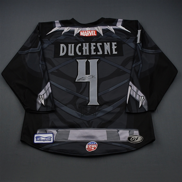 Chad Duchesne - Black Panther - 2018-19 MARVEL Super Hero Night - Game-Worn Autographed Jersey and Socks
