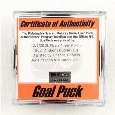 Anthony Duclair - Ottawa Senators - December 7, 2019 vs. Philadelphia Flyers (Flyers Logo)