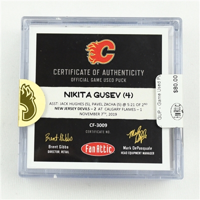 Nikita Gusev - New Jersey Devils - November 7, 2019 vs. Calgary Flames (Flames Logo)