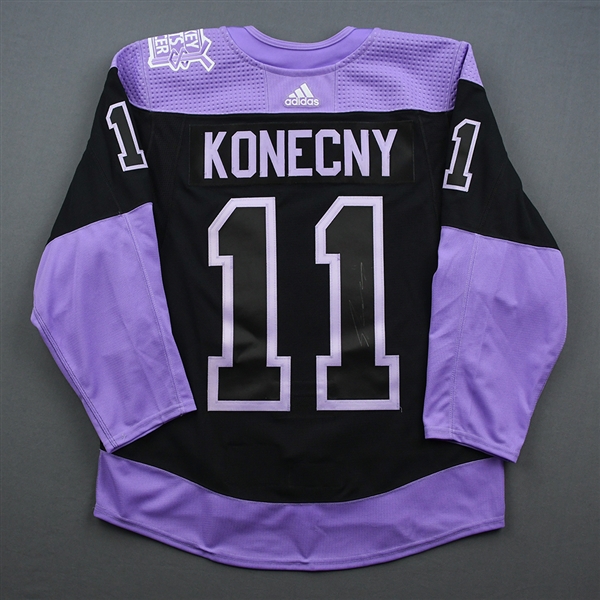 Travis Konecny - Warmup-Worn Hockey Fights Cancer Autographed Jersey - Nov. 25, 2019 & Dec. 17, 2019