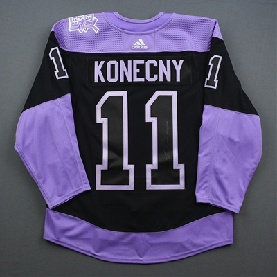 Travis Konecny - Warmup-Worn Hockey Fights Cancer Autographed Jersey - Nov. 25, 2019 & Dec. 17, 2019