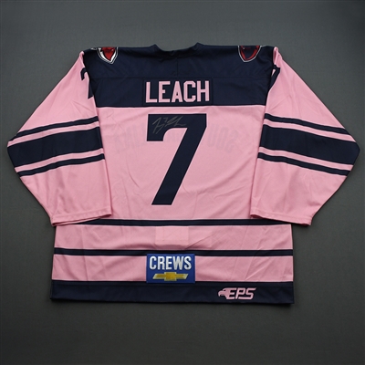 Joey Leach - South Carolina Stingrays - Game-Worn - Pink w/C - Autographed Jersey