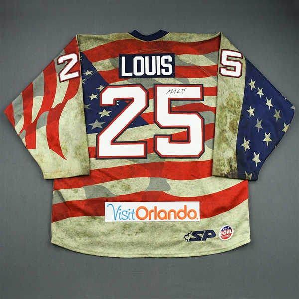 Mark Louis - 2015-16 - Patriotic Jersey - March 19, 2016 vs. Adirondack Thunder - Autographed Game-Worn Jersey