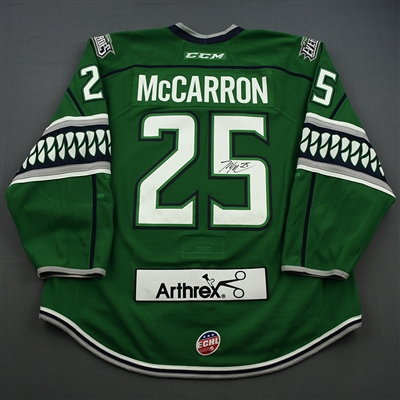 John McCarron - Florida Everblades - Game-Worn - Green w/C - Autographed Jersey 
