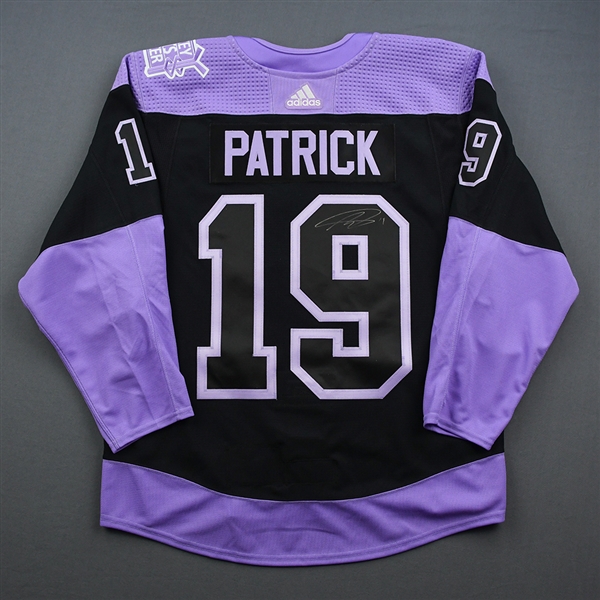 Nolan Patrick - Warmup-Issued Hockey Fights Cancer Autographed Jersey - November 25, 2019