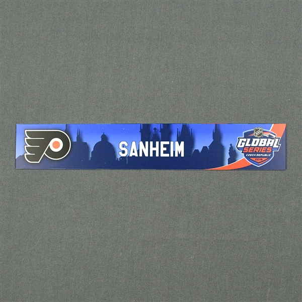 Travis Sanheim - 2019 NHL Global Series Locker Room Nameplate Game-Issued