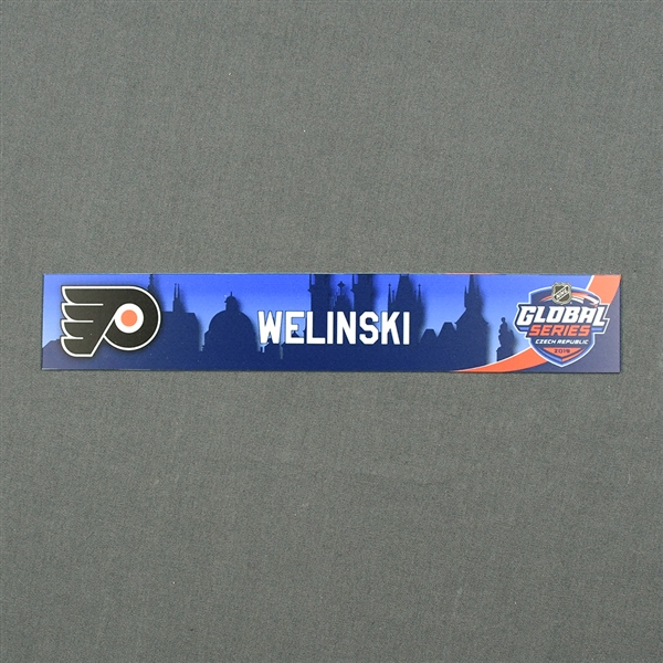 Andy Welinski - 2019 NHL Global Series Locker Room Nameplate - Game-Issued