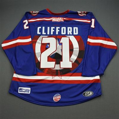 Jake Clifford - Capt. America - 2019-20 MARVEL Super Hero Night - Game-Issued Jersey 