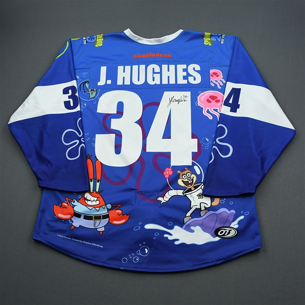 Jack Hughes - 2020 U.S. National Under-17 Development Team - Spongebob Square Pants Game-Worn Autographed Jersey