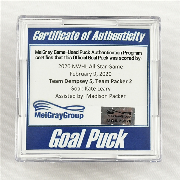 Kate Leary - Team Packer - Goal Puck - 2020 NWHL All-Star Game -  Madison Packer Assist