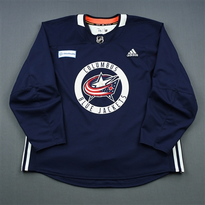 Gabriel Carlsson - 18-19 - Columbus Blue Jackets - Navy Practice Jersey w/ OhioHealth Patch
